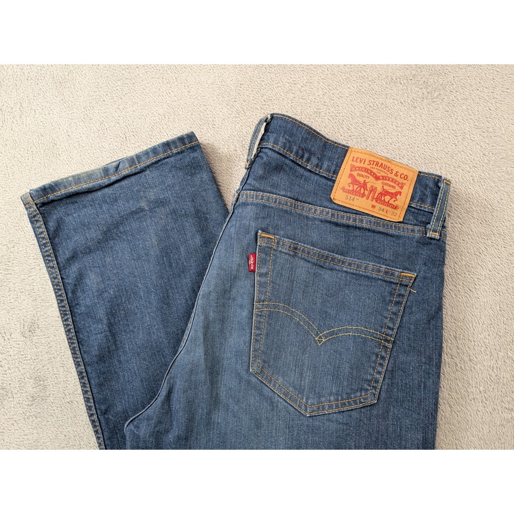 Levis 514 Straight Fit Mens Blue Denim Jeans 34x32 00514-0403 Medium Wash